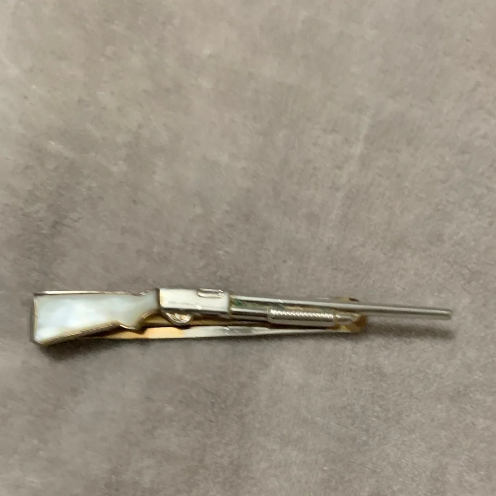 SWANK Vintage silver tone mother of pearl inlay Shotgun Money Clip/ tie tack
